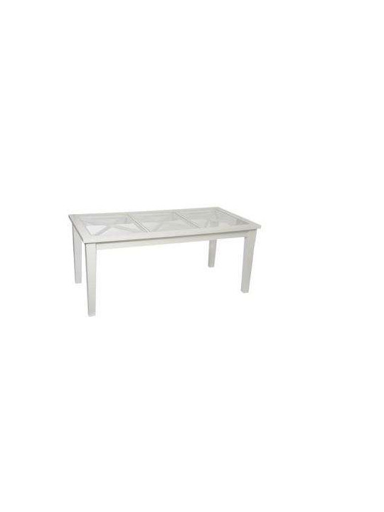 Table bois blanc et verre 180 cm