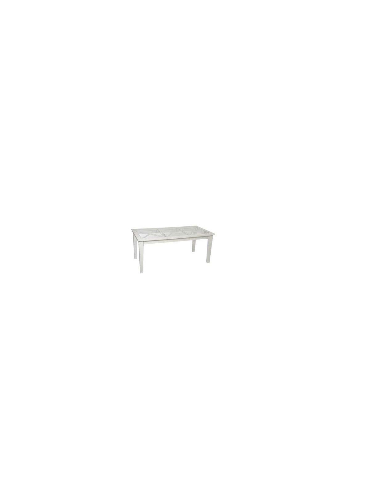 Table bois blanc et verre 180 cm