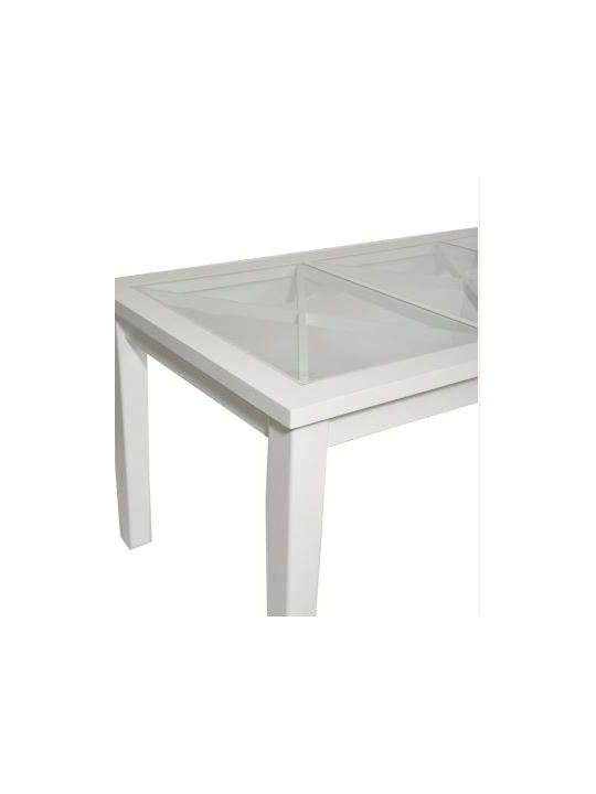 Table bois blanc et verre 180 cm
