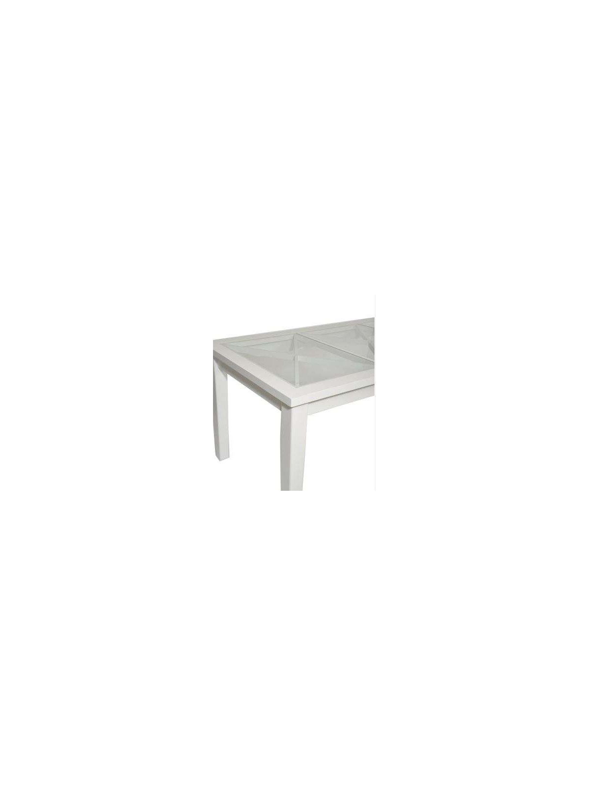 Table bois blanc et verre 180 cm