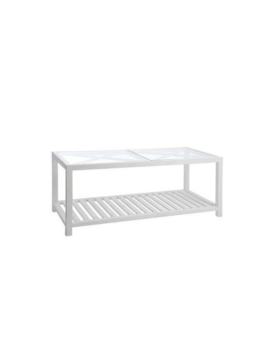 Table basse bois blanc et verre 