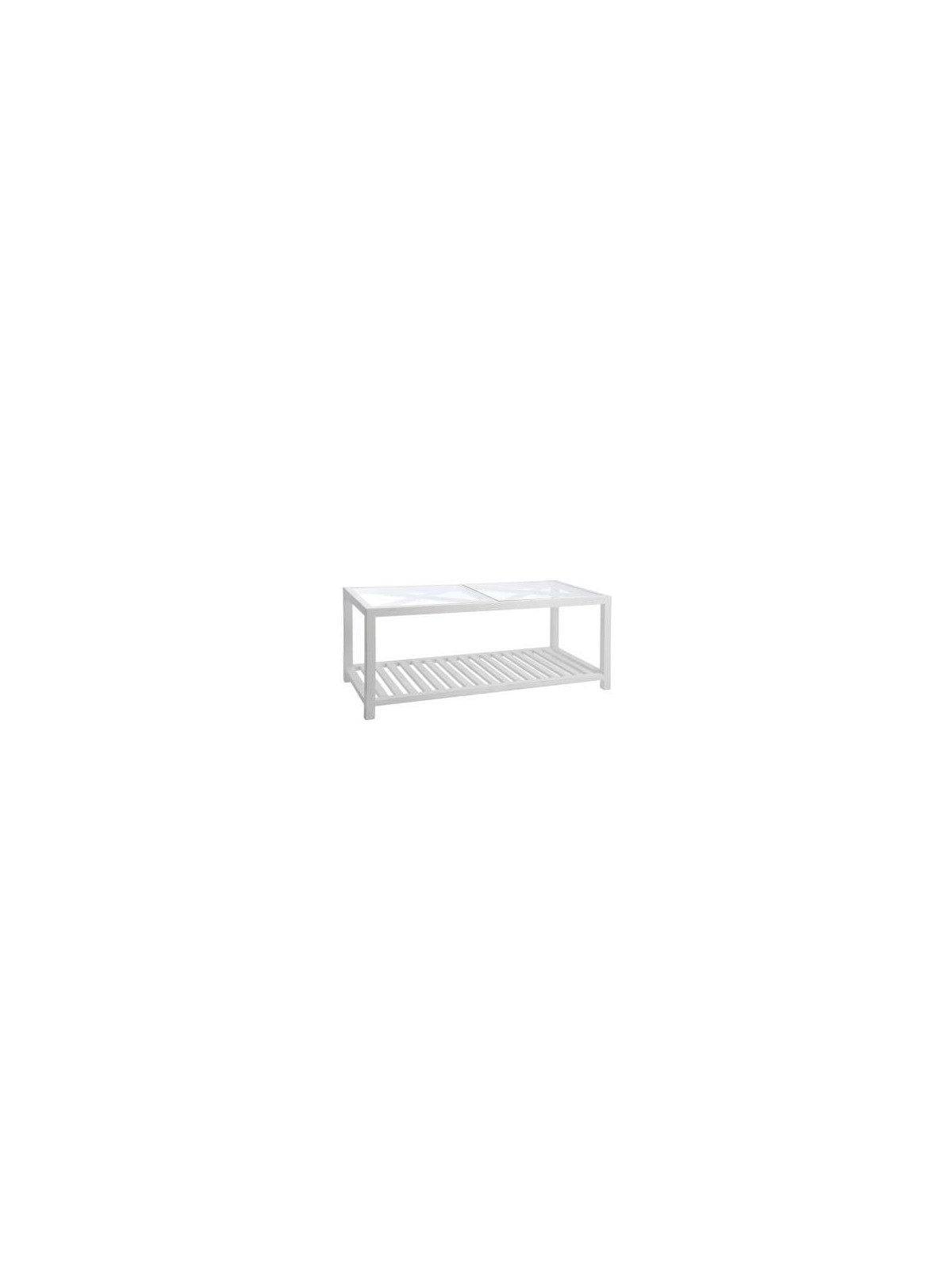 Table basse bois blanc et verre 