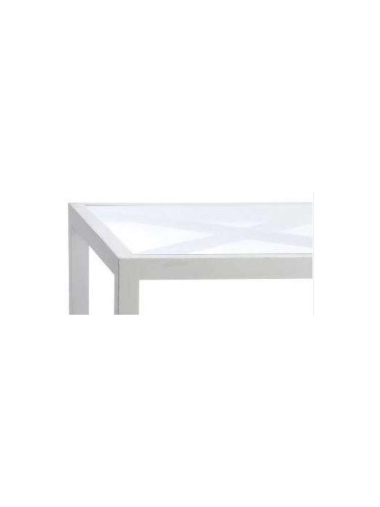 Table basse bois blanc et verre 