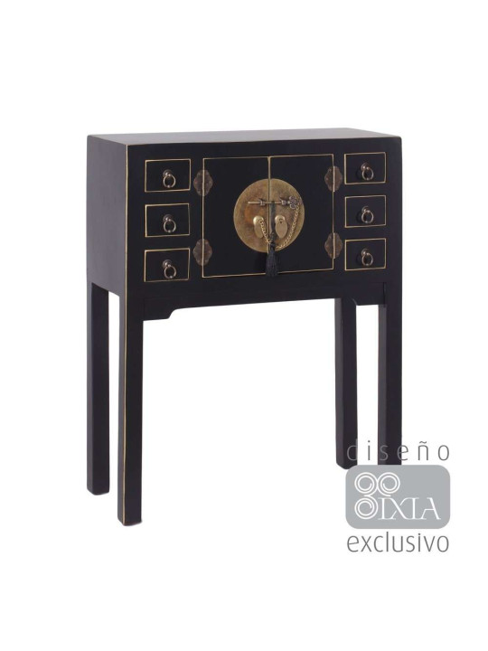 Console chinoise noire 6 tiroirs