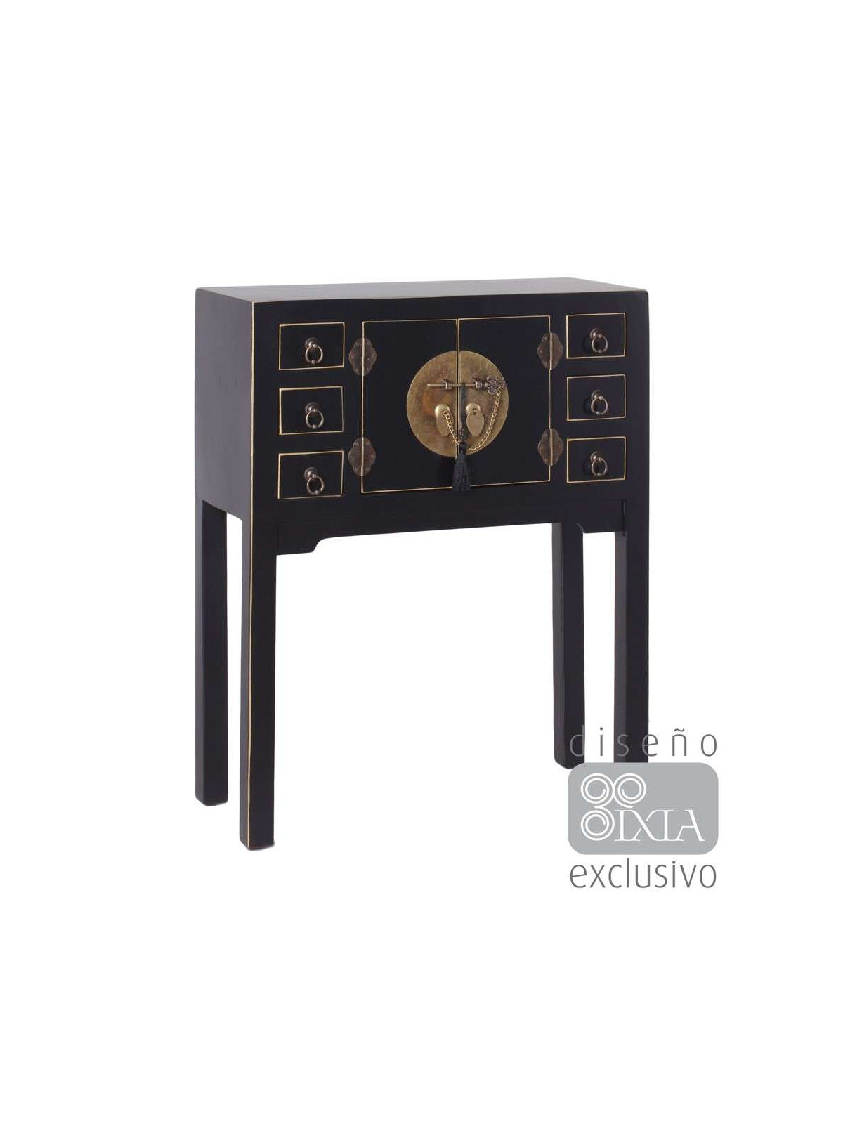 Console chinoise noire 6 tiroirs