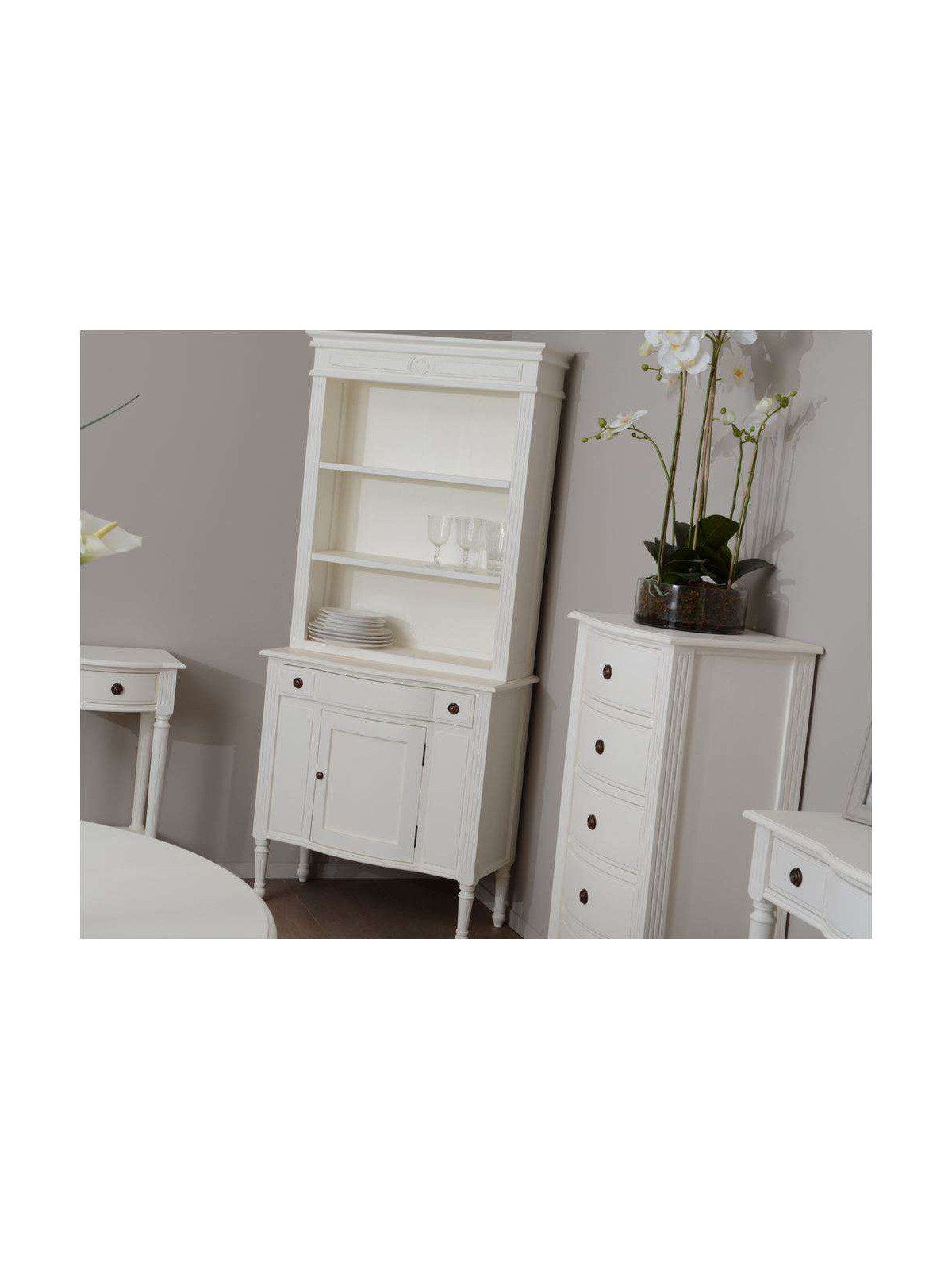 Vaisselier bois blanc et gris patiné shabby