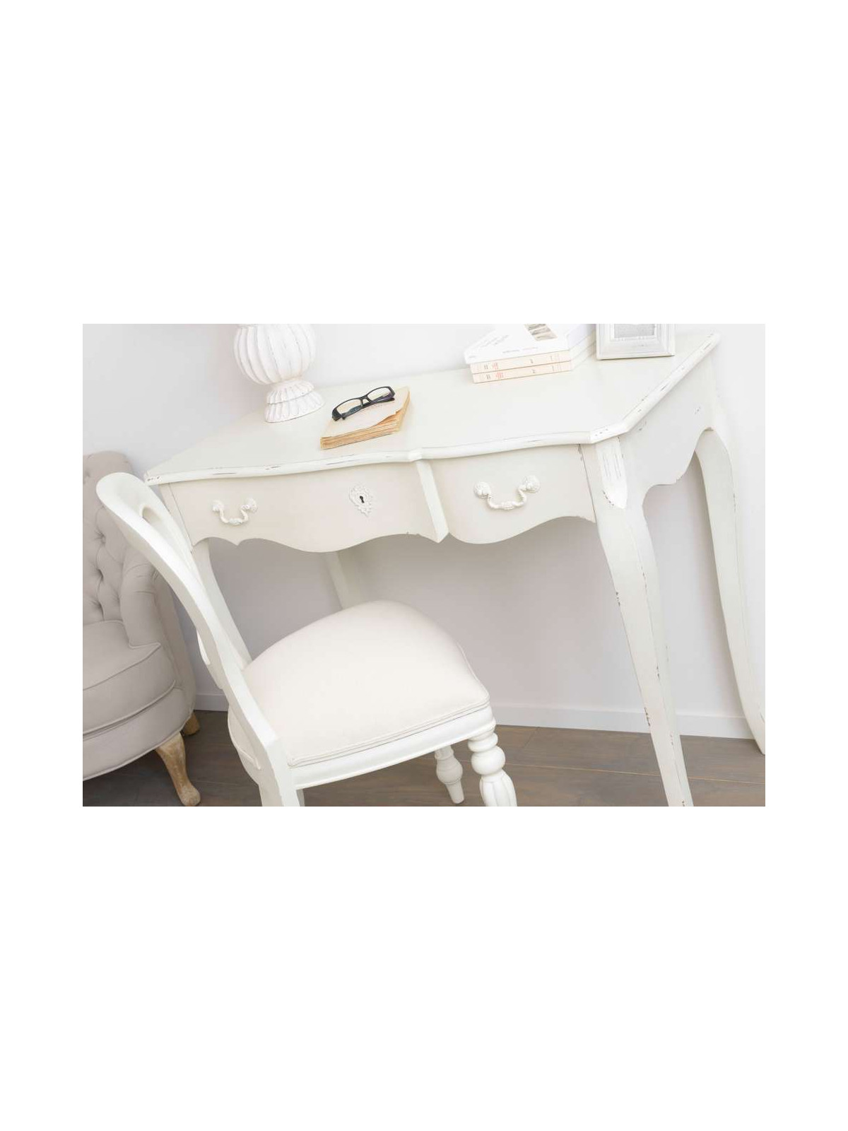 Bureau blanc patiné shabby chic
