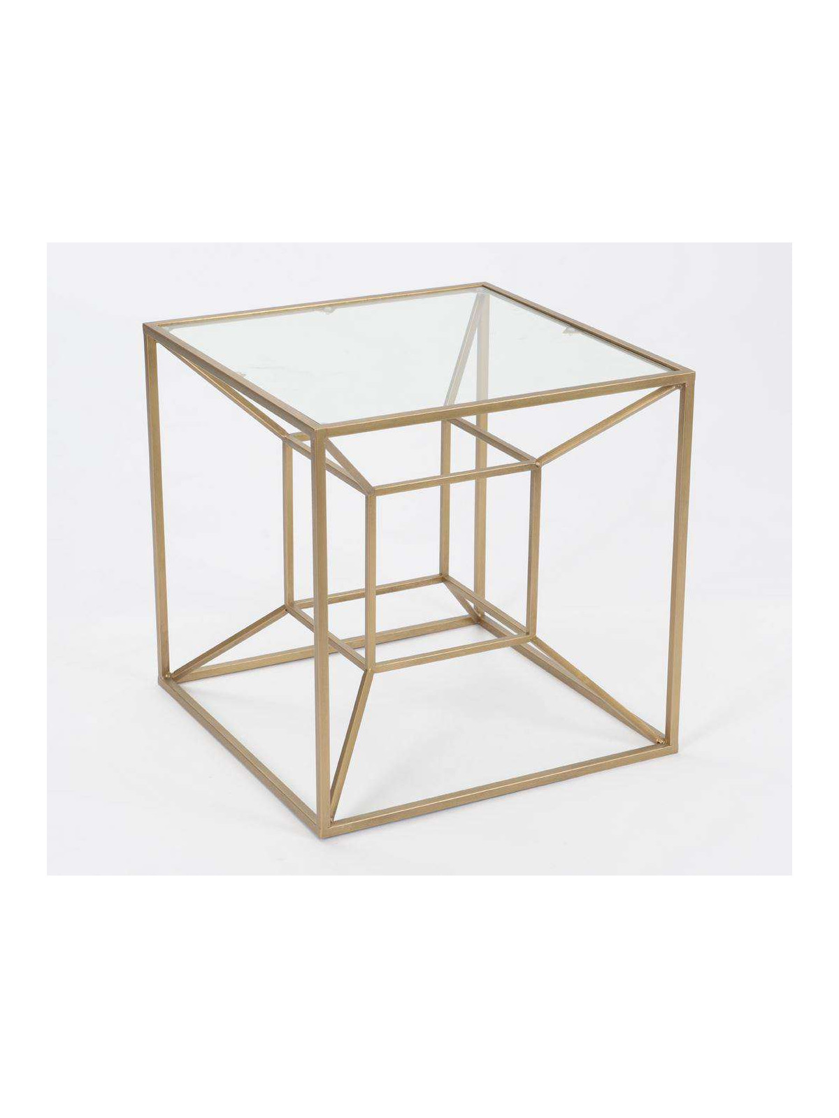 Bout de canapé verre et or cubique