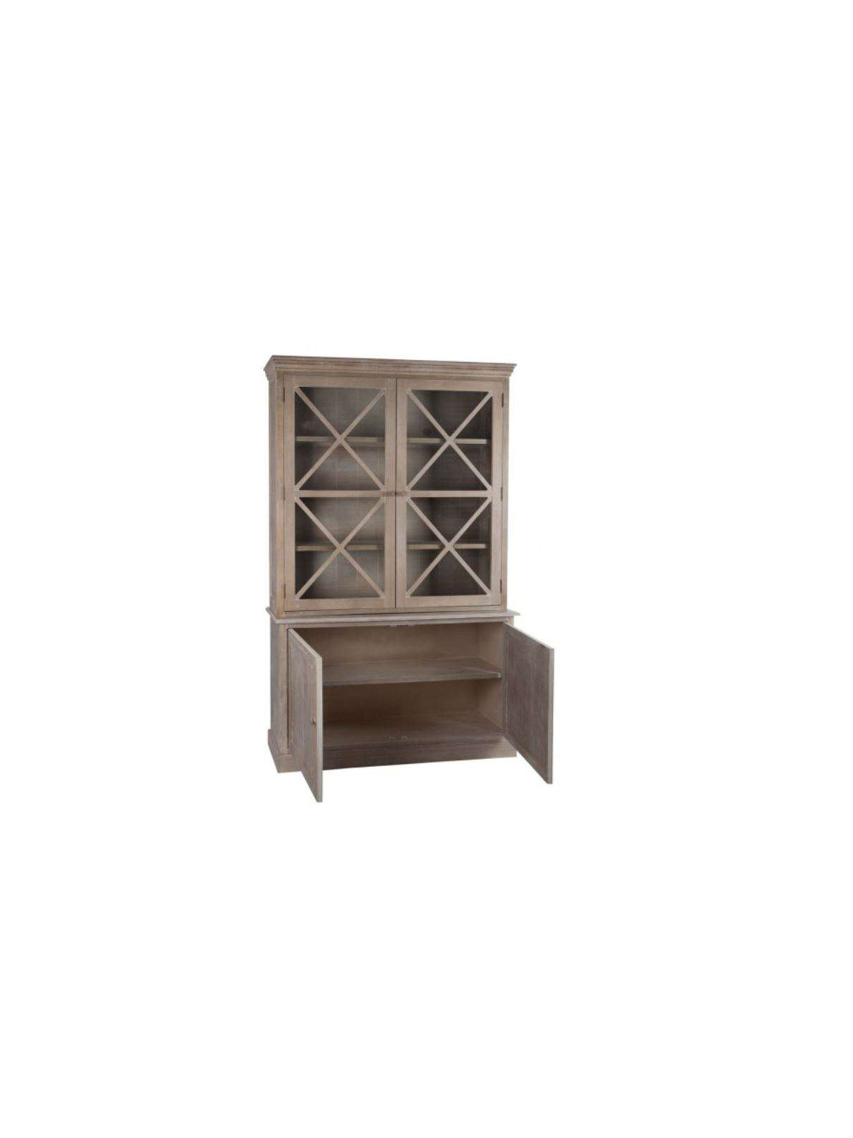 Vaisselier bois cérusé 2 portes vitrées