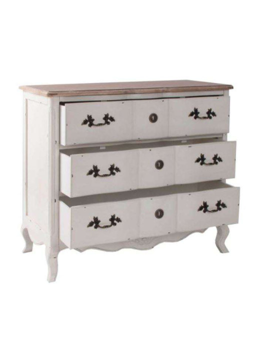 Commode romantique patine blanche vieillie 