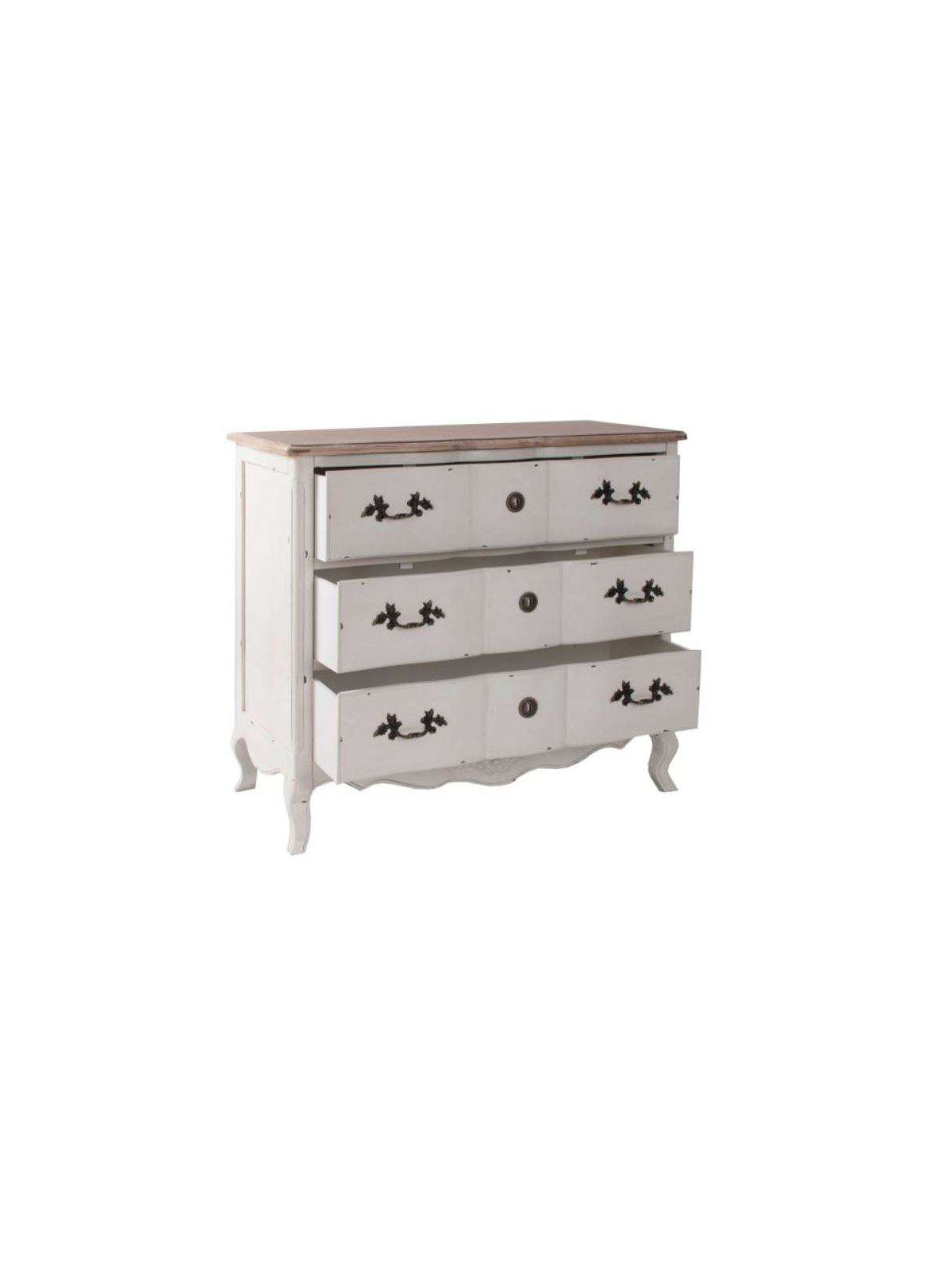 Commode romantique patine blanche vieillie 