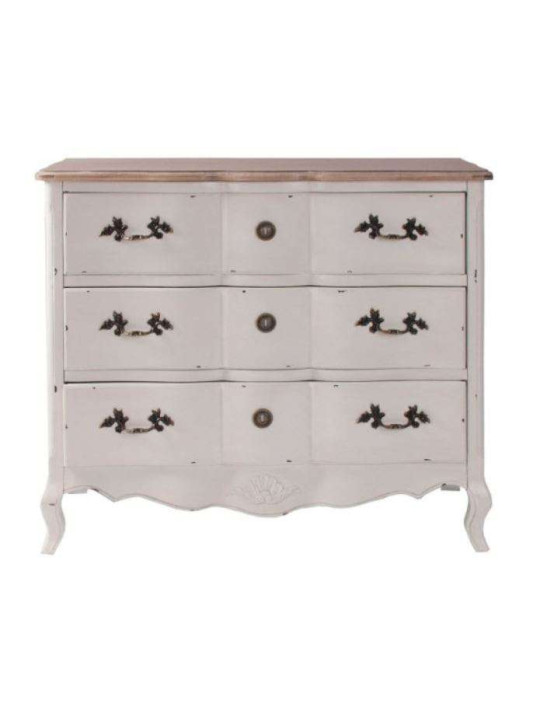 Commode romantique patine blanche vieillie 