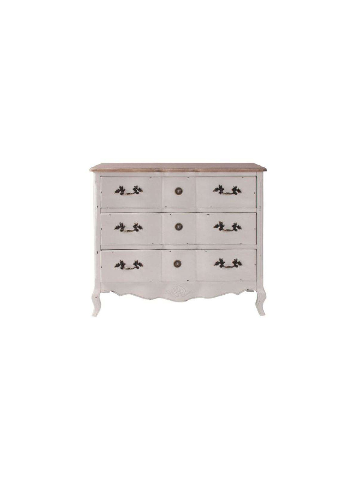Commode romantique patine blanche vieillie 