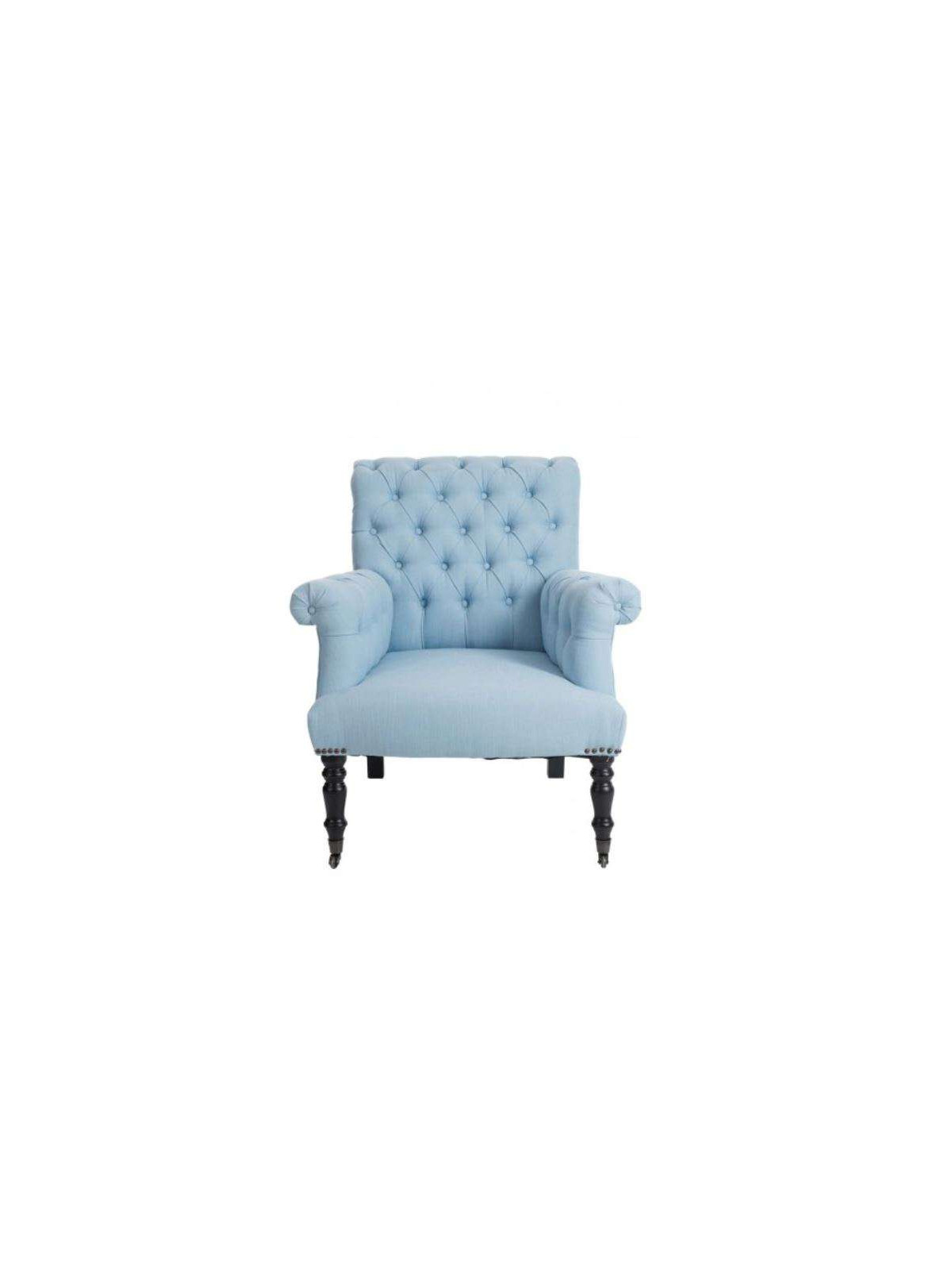 Fauteuil capitonné bleu ciel