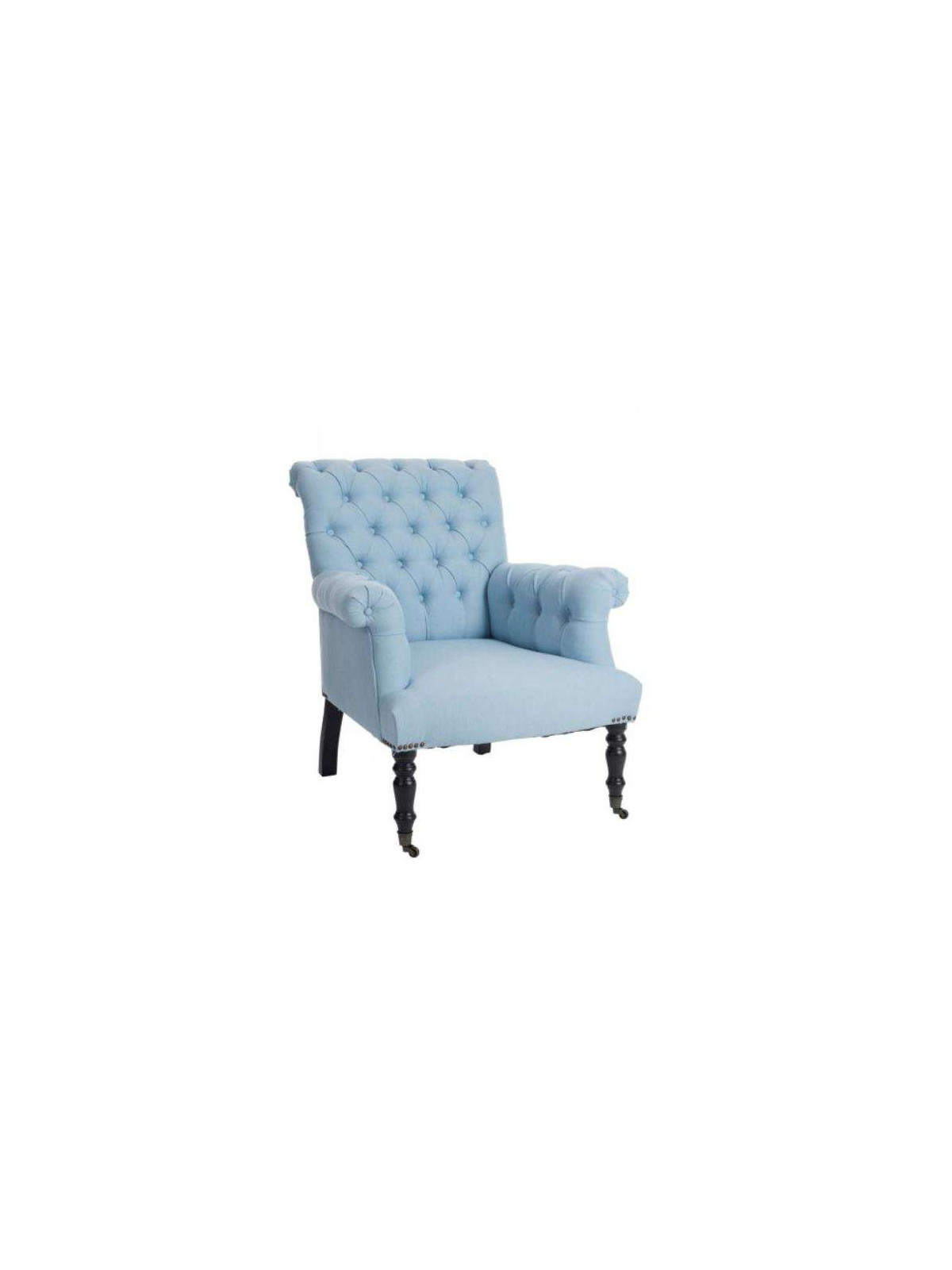 Fauteuil capitonné bleu ciel