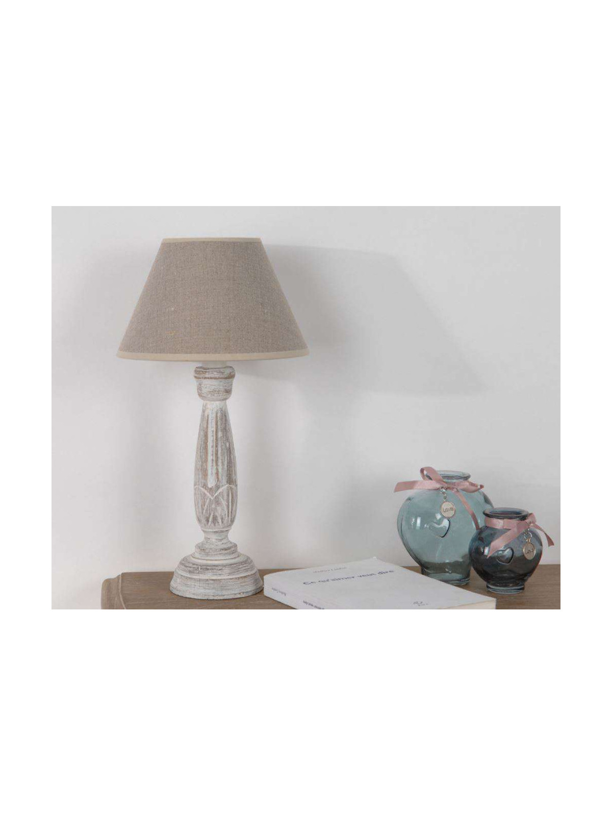 Lampe cérusée abat jour beige corolla