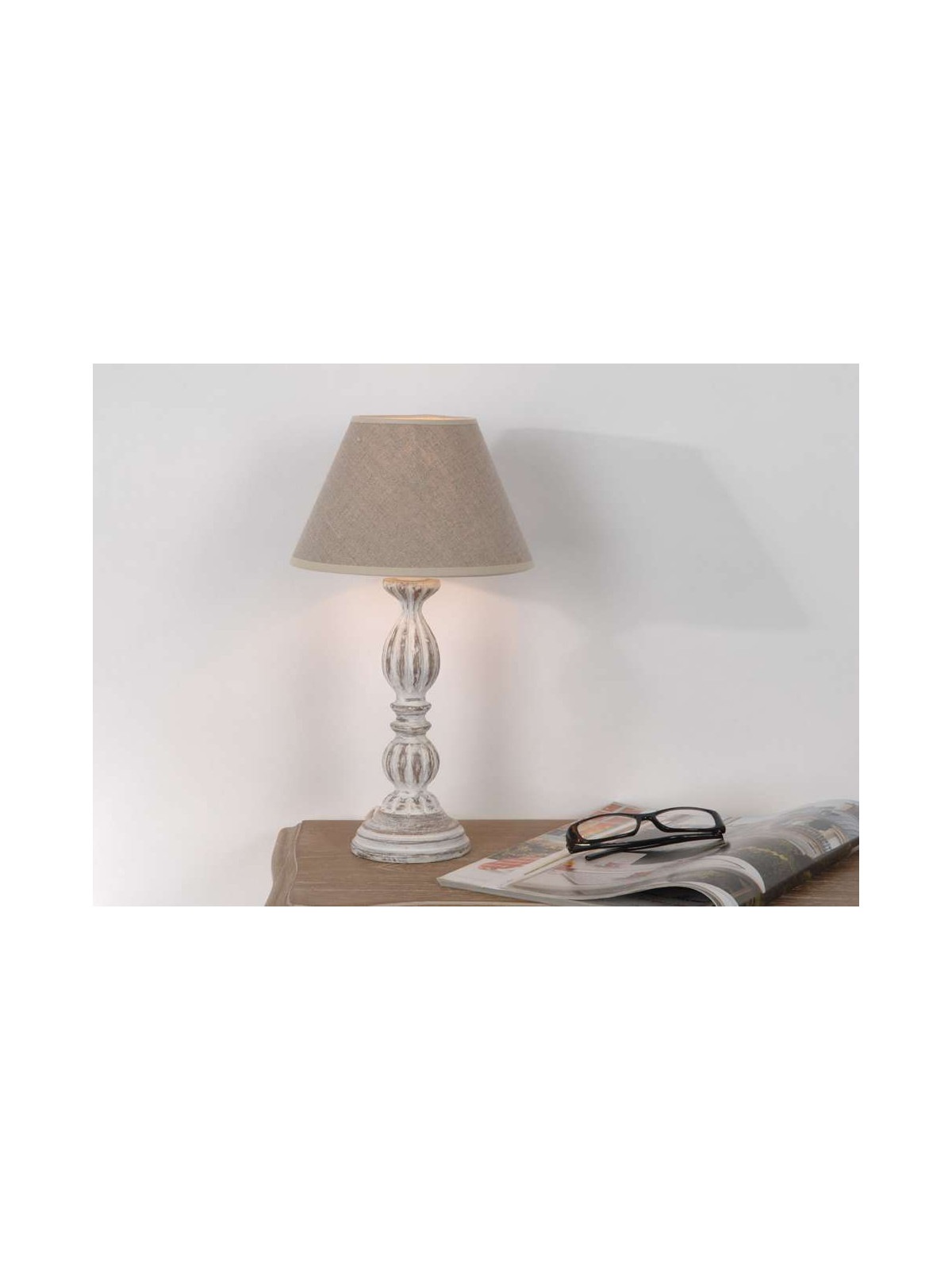 Lampe cérusée abat jour beige Agnès