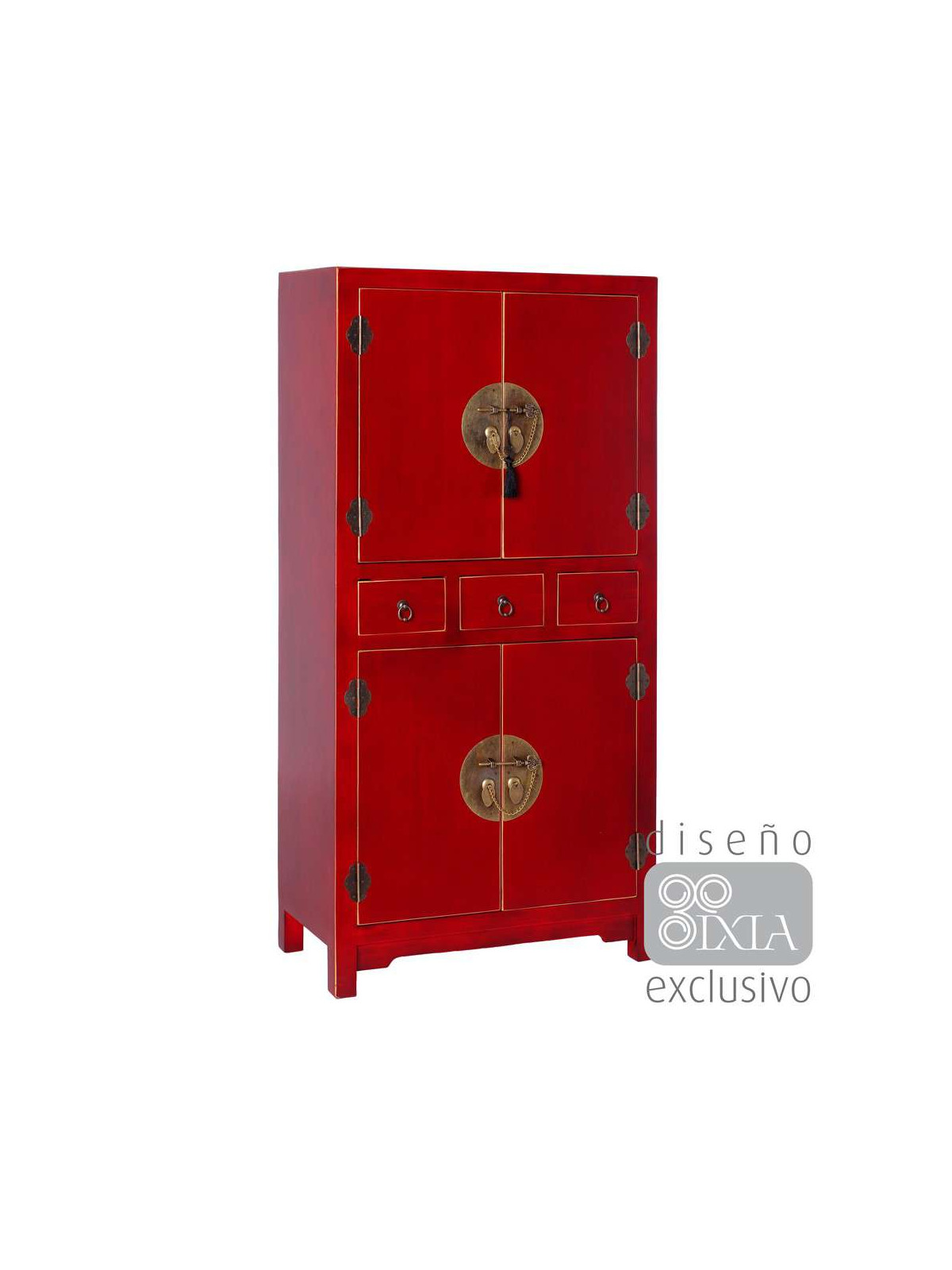 Armoire chinoise 4 portes rouge 