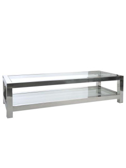 Table basse contemporaine 2 niveaux verre et acier