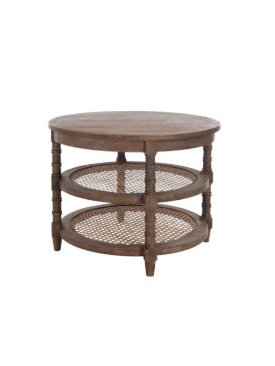 Table salon ronde bois cérusé avec cannage