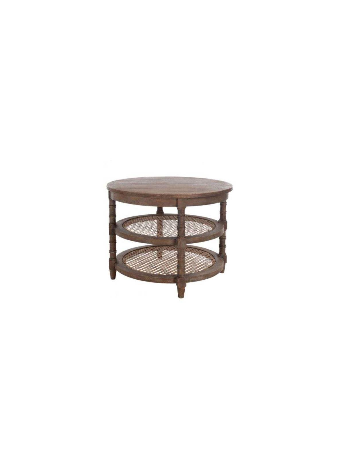 Table salon ronde bois cérusé avec cannage