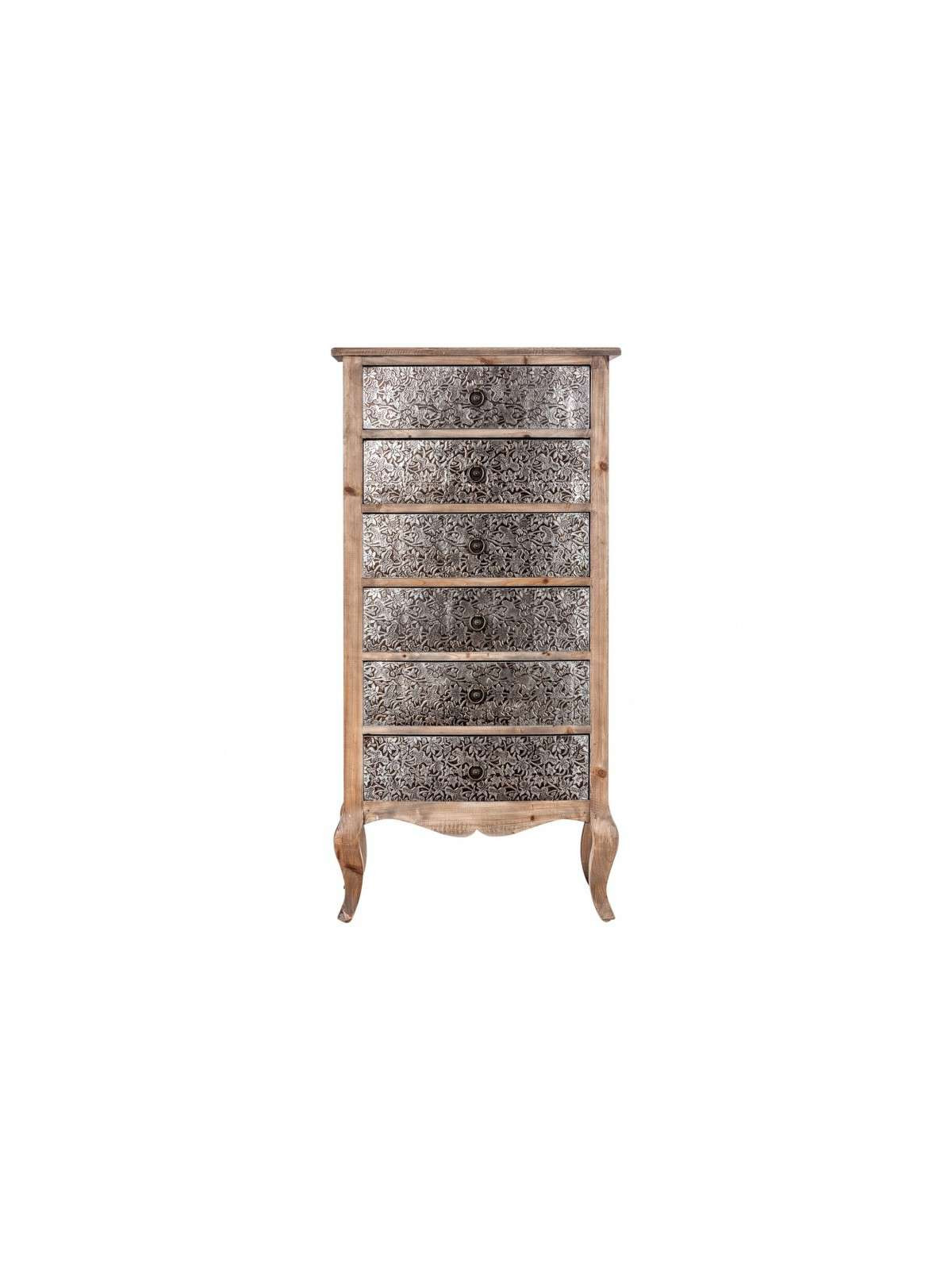 Chiffonnier métal argenté et bois 