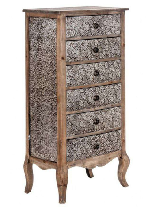 Chiffonnier métal argenté et bois 