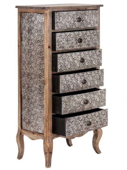 Chiffonnier métal argenté et bois 