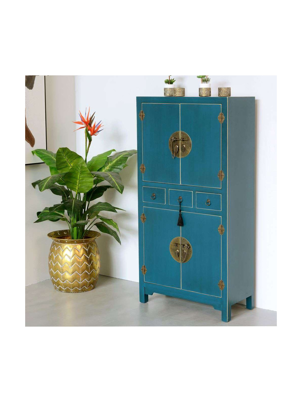 Armoire chinoise 4 portes bleue
