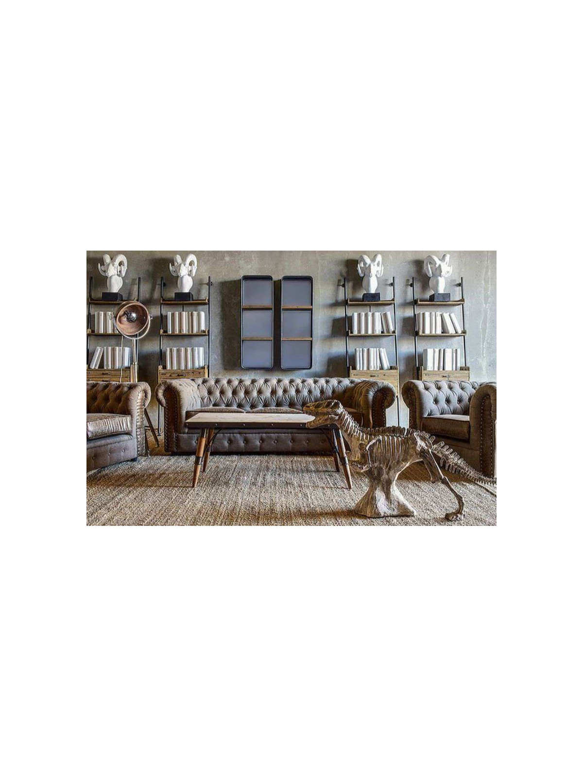 Canapé capitonné chesterfield cuir et velours