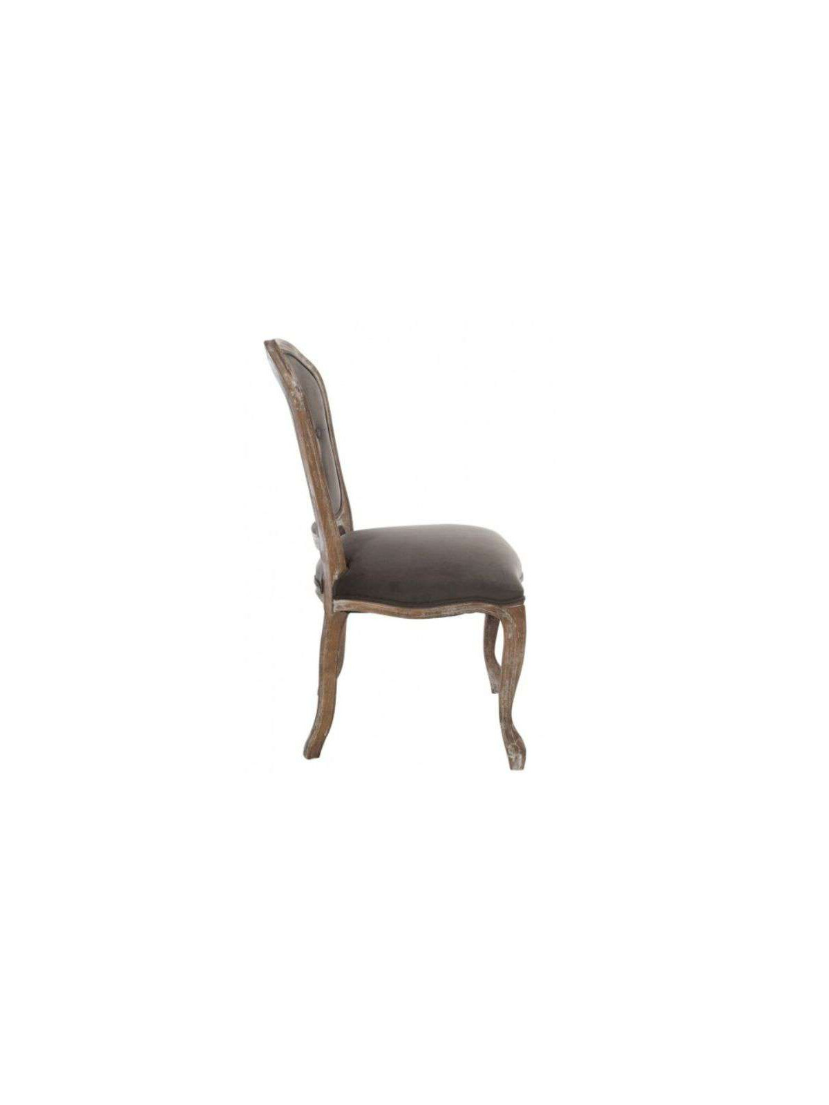 Chaise Louis XV chêne cérusé velours chocolat