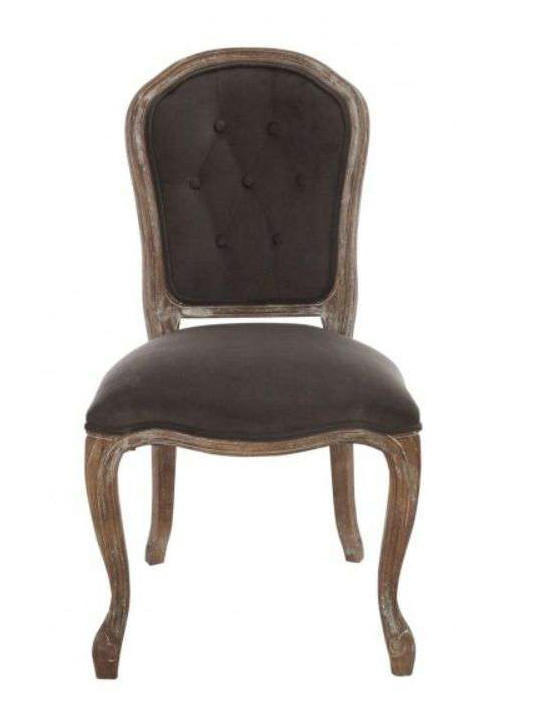 Chaise Louis XV chêne cérusé velours chocolat Chaise Louis XV chêne cérusé velours chocolat