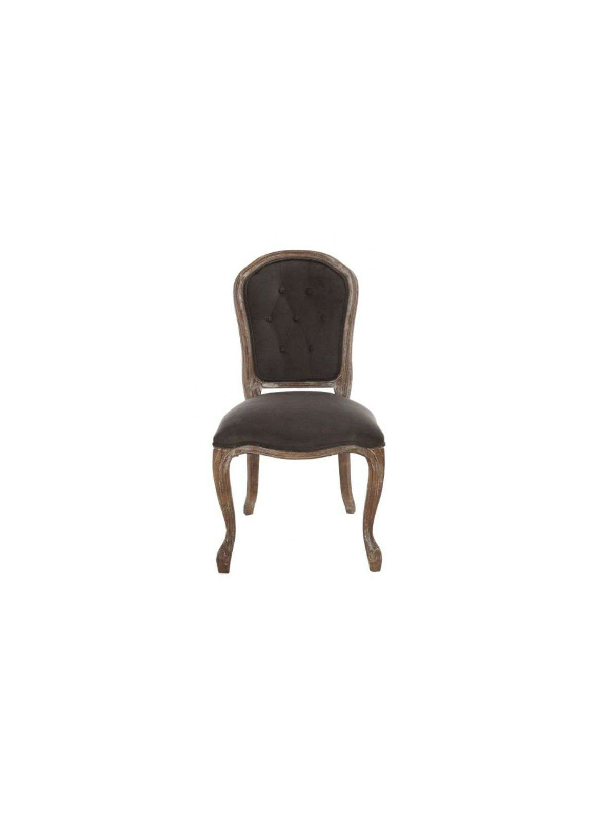 Chaise Louis XV chêne cérusé velours chocolat
