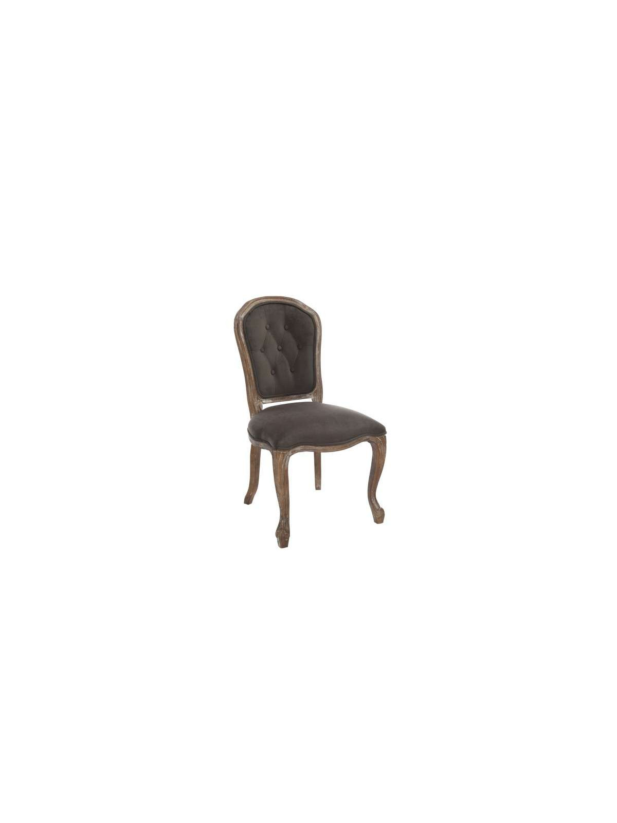 Chaise Louis XV chêne cérusé velours chocolat
