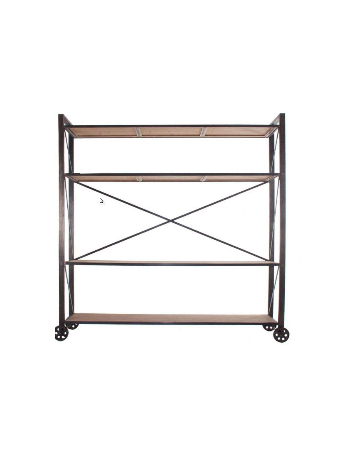 Etagère large industrielle sur roues bois et métal