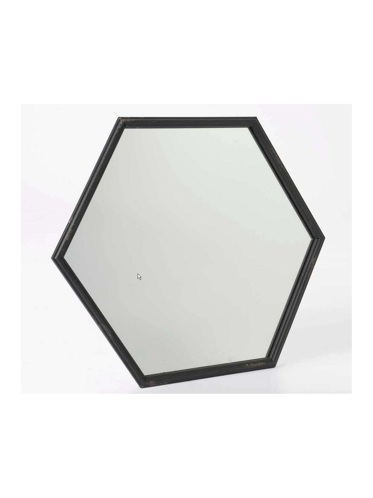 Miroir métal noir hexagone