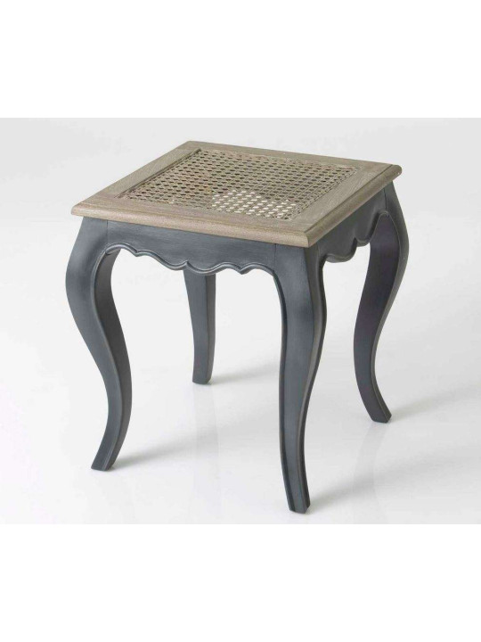 Tabouret baroque galbé gris avec cannage