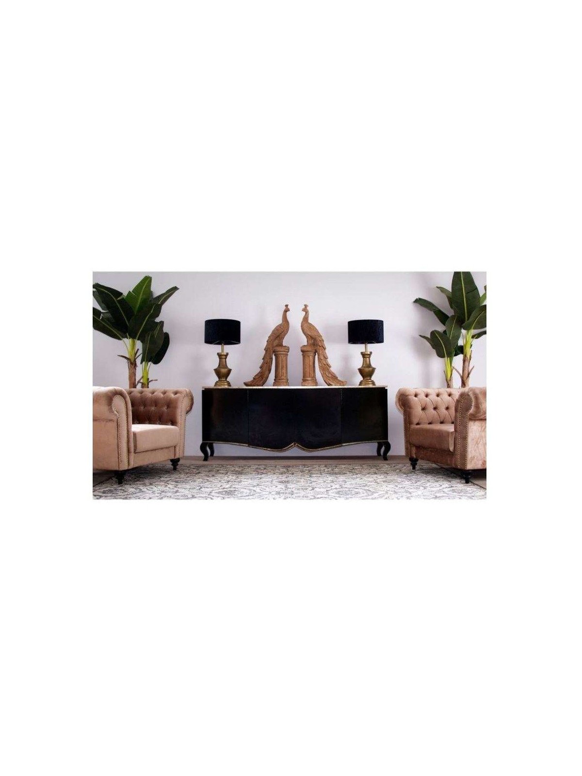 Fauteuil Chesterfield beige doré