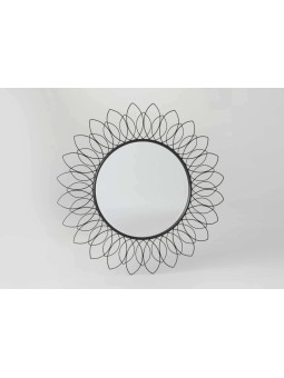 Miroir rond soleil filaire métal noir