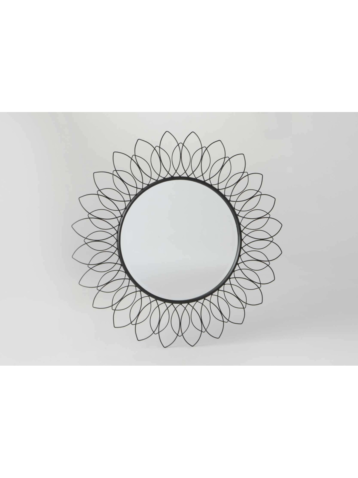 Miroir rond soleil filaire métal noir