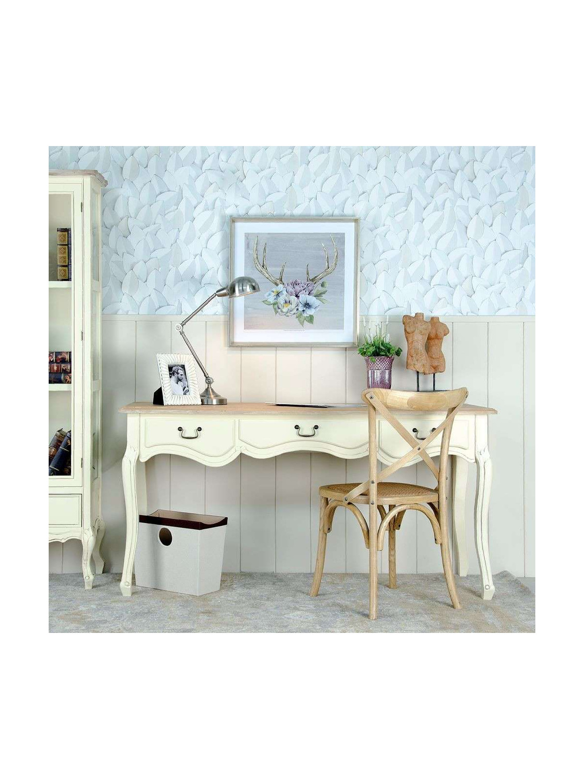 Bureau Louis XV cérusé crème Manon