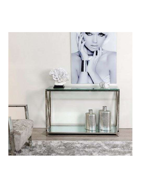 Console moderne chromée et verre 120 cm