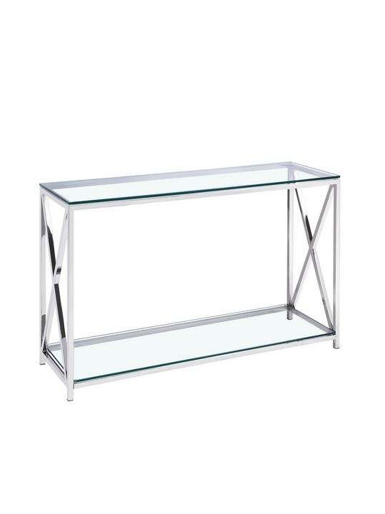 Console moderne chromée et verre 120 cm