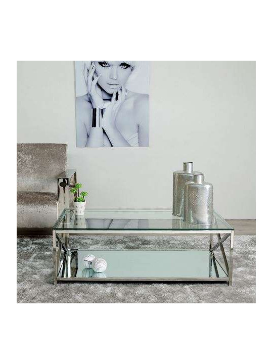Table de salon moderne verre et métal chromé