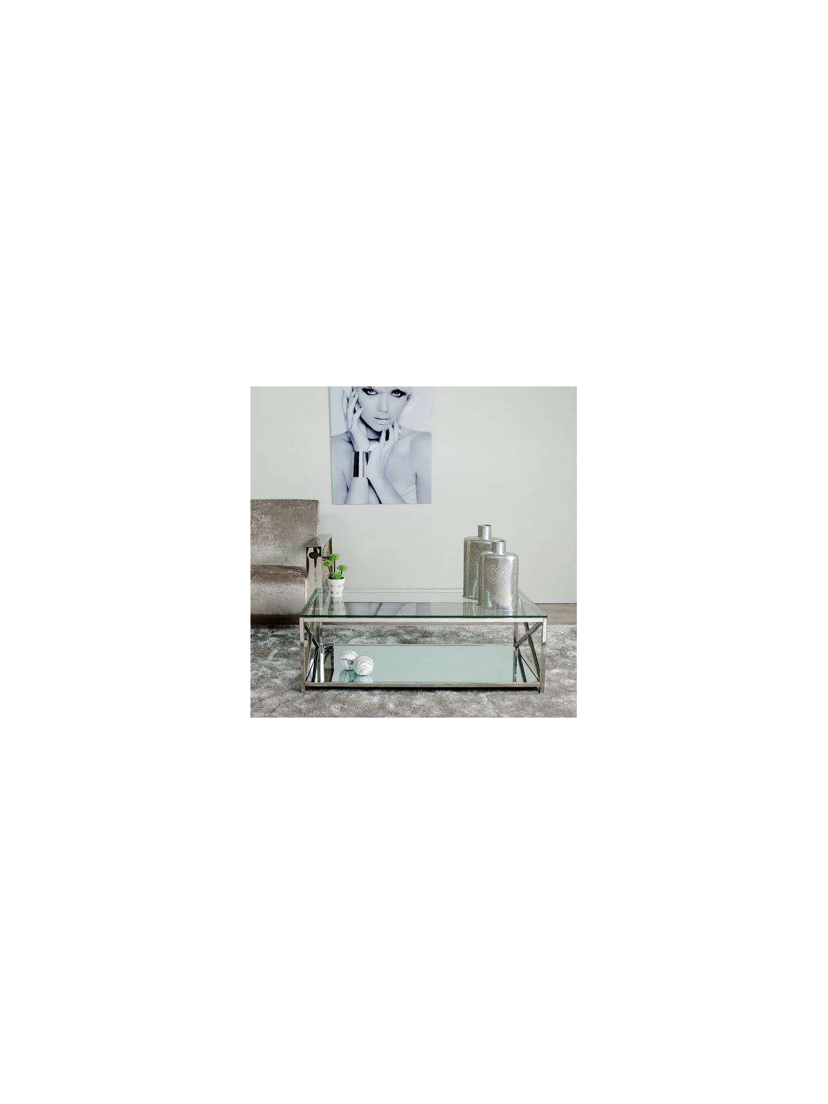 Table de salon moderne verre et métal chromé