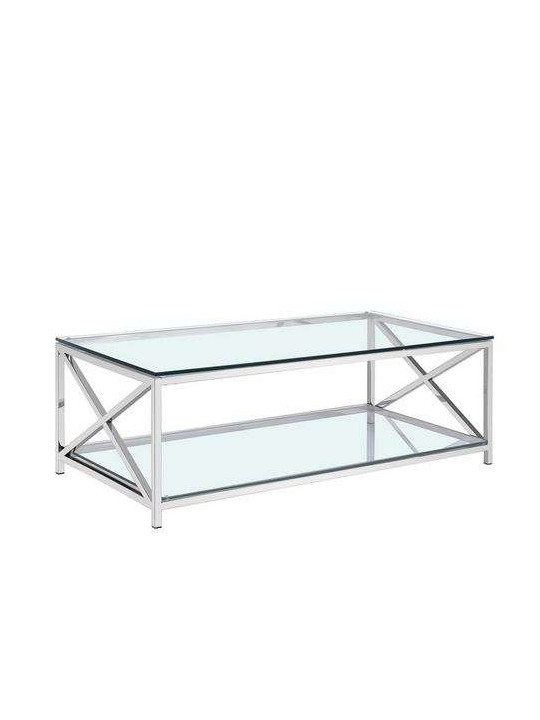 Table de salon moderne verre et métal chromé