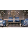 Fauteuil de table bleu satiné tapissé Fauteuil de table bleu satiné tapissé