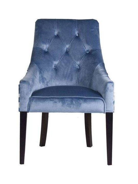 Fauteuil de table bleu satiné tapissé Fauteuil de table bleu satiné tapissé