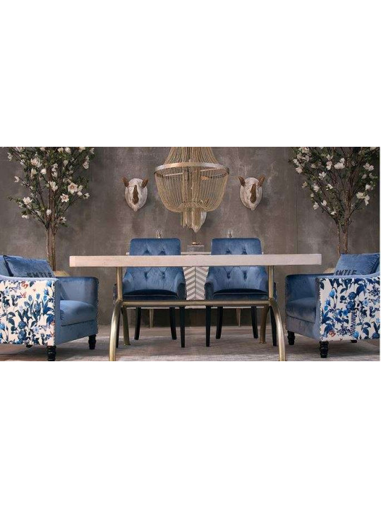 Fauteuil bleu satiné tapissé Fauteuil bleu satiné tapissé