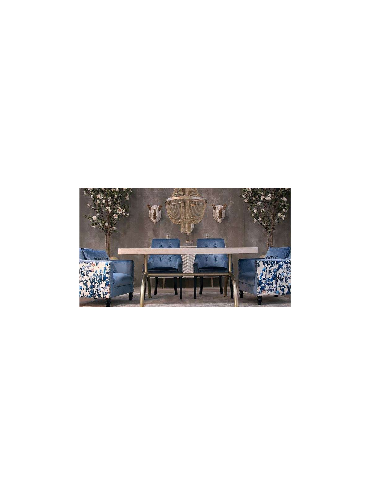 Fauteuil bleu satiné tapissé